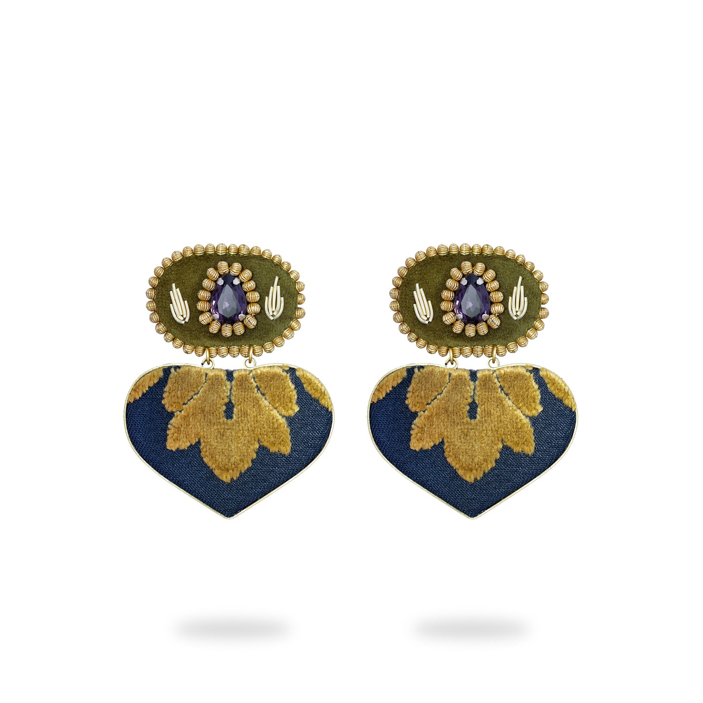 Heart Earrings - Mustard Yellow & Dark Blue