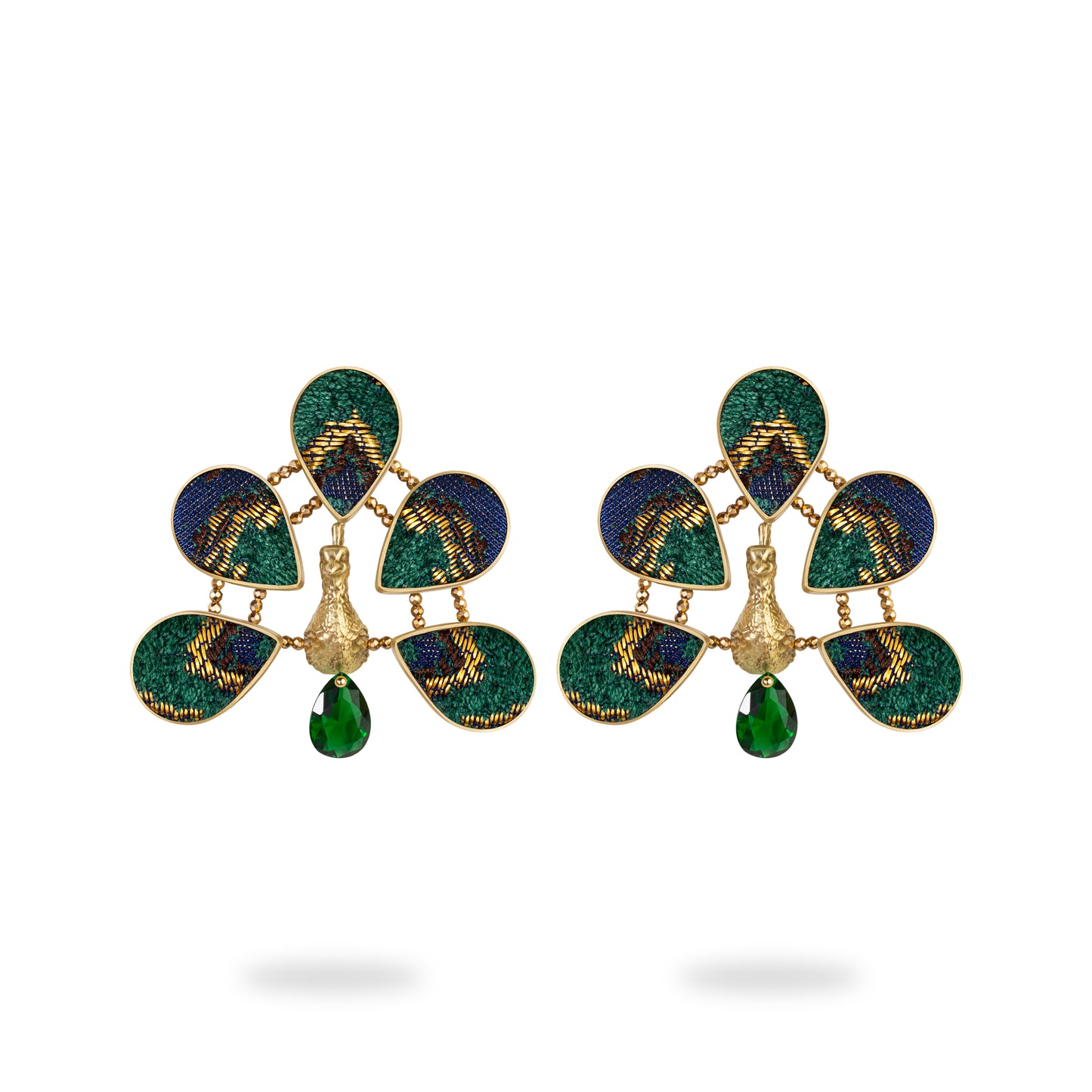 Feather Peacock Earrings - Green