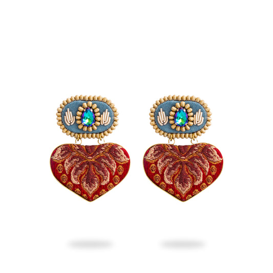Heart Earrings - Blue & Red