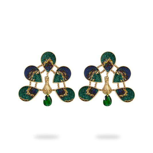 Feather Peacock Earrings - Green