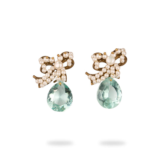 Pearl Bow Drop Earrings